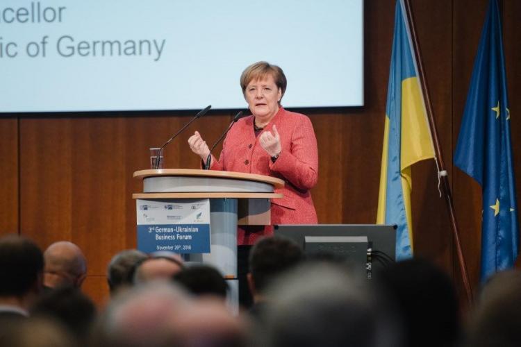 Bundeskanzlerin Angela Merkel beim Deutsch-Ukrainischen Wirtschaftsforum im November 2018; Foto: Nils Hasenau