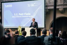  Der tschechische Premierminister Petr Fiala bei der Eröffnung des Jahresempfangs; Foto: Ekaterina Zershchikova